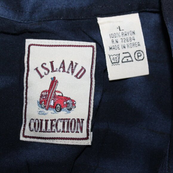 Island Collection Large Aloha Hawaiian Shirt Tiki Motorcycle Surf Boards Beach - Picture 5 of 12